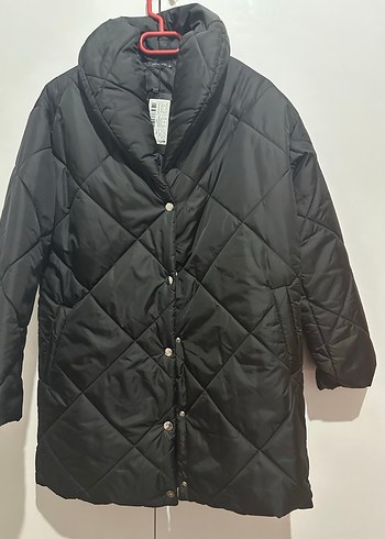 Düğmeli Siyah Midi Kadın Mont - Görsel 2