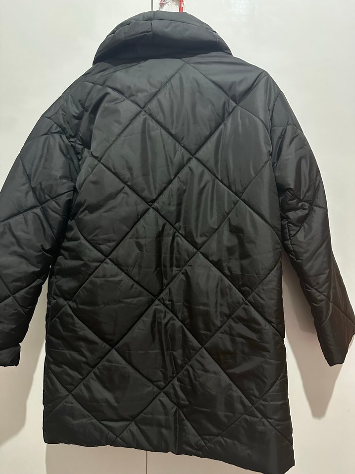 Düğmeli Siyah Midi Kadın Mont - Görsel 4