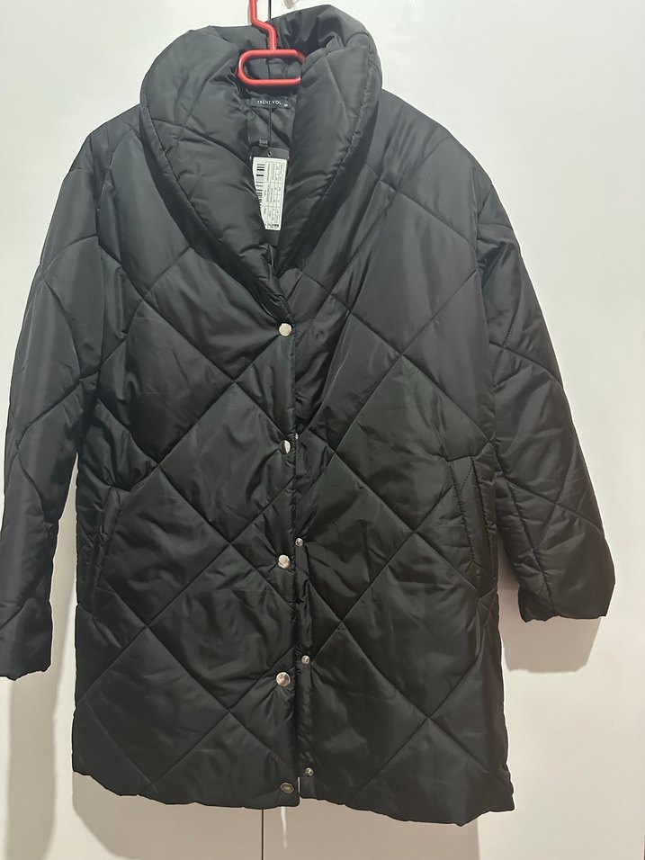 Düğmeli Siyah Midi Kadın Mont - Görsel 2