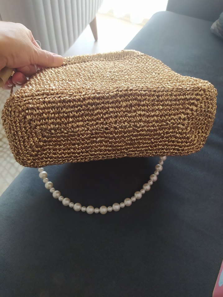 İnci Saplı  Örgü Kadın Portföy Çanta - Görsel 5