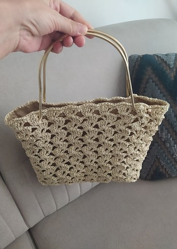 Bej Dantel Detaylı Örgü Kadın Çanta - Görsel 2