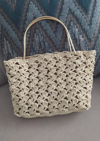 Bej Dantel Detaylı Örgü Kadın Çanta - Görsel 4