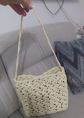 Bej Dantel Detaylı Örgü Kadın Çanta - Görsel 6