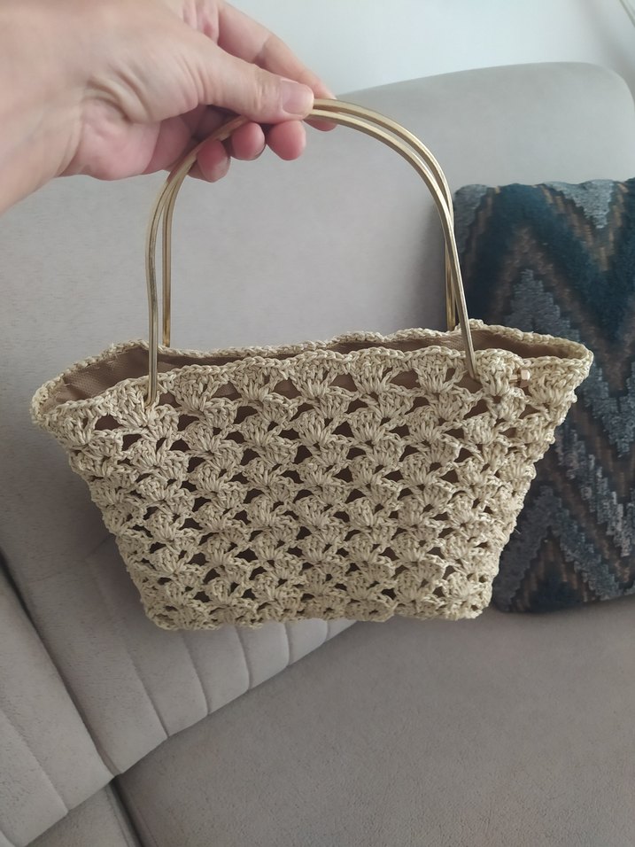 Bej Dantel Detaylı Örgü Kadın Çanta - Görsel 2