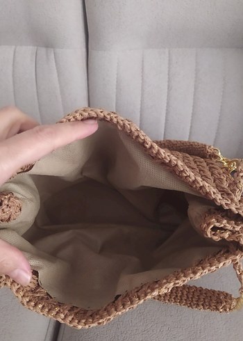 Zincir Detaylı Bej Örgü Kadın Çanta - Görsel 4