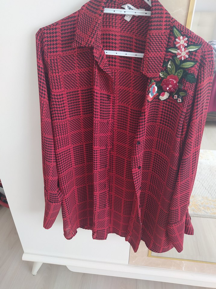 Uzun Kollu Kırmızı Nakışlı Bohem Kadın gömlek - Görsel 2