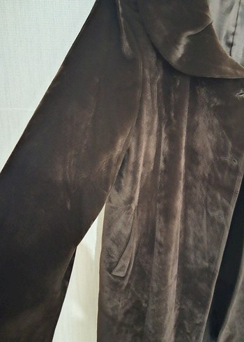 Düğmeli Kahverengi kadife Midi Hamile Kaban - Görsel 3