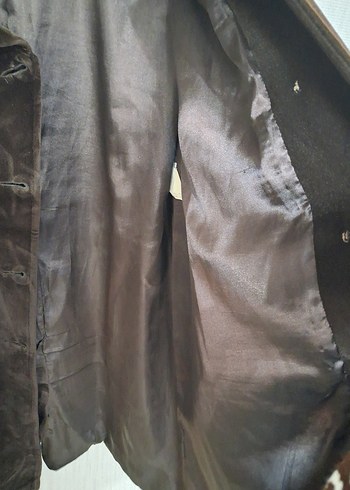 Düğmeli Kahverengi kadife Midi Hamile Kaban - Görsel 5