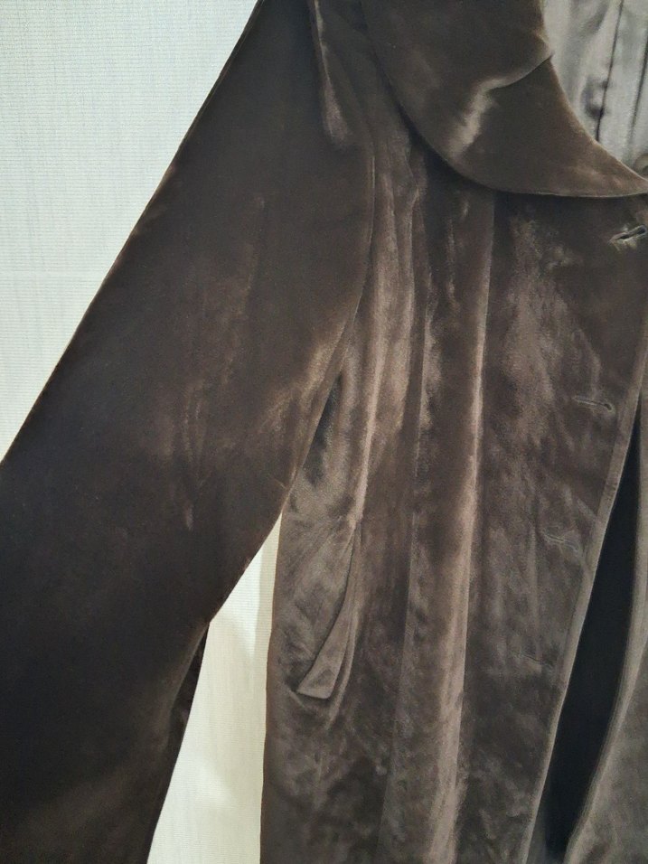 Düğmeli Kahverengi kadife Midi Hamile Kaban - Görsel 3