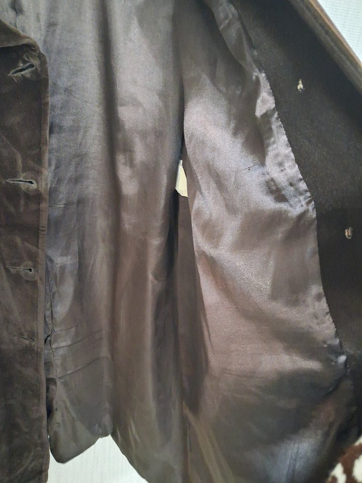 Düğmeli Kahverengi kadife Midi Hamile Kaban - Görsel 5