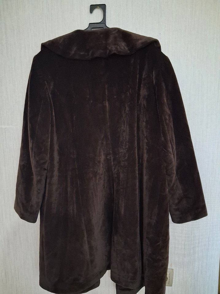 Düğmeli Kahverengi kadife Midi Hamile Kaban - Görsel 2