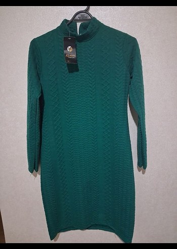 Kadın Yeşil Triko Boğazlı Midi Elbise - Görsel 4