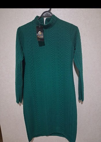 Kadın Yeşil Triko Boğazlı Midi Elbise - Görsel 3