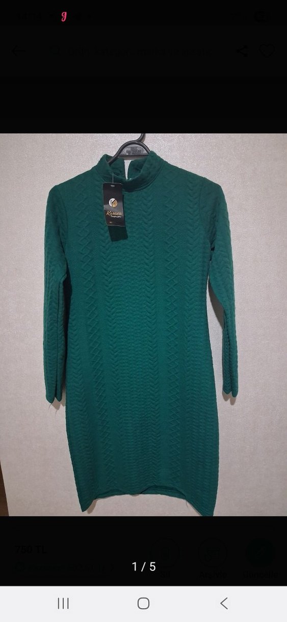 Kadın Yeşil Triko Boğazlı Midi Elbise - Görsel 3