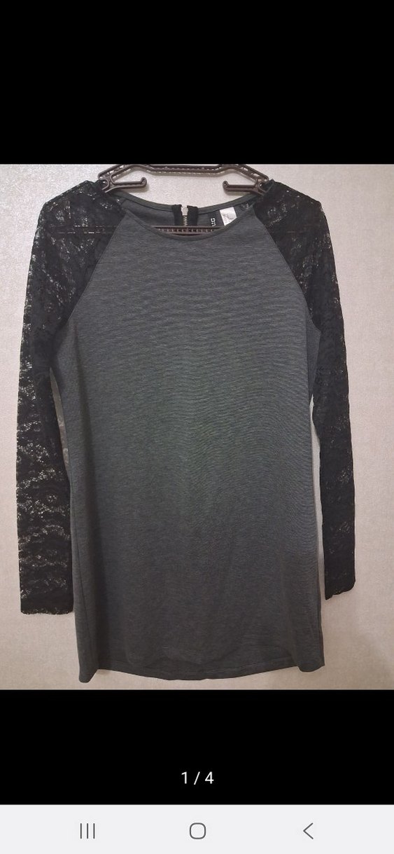 Gri Dantel Kollu Midi Triko Elbise - Görsel 3