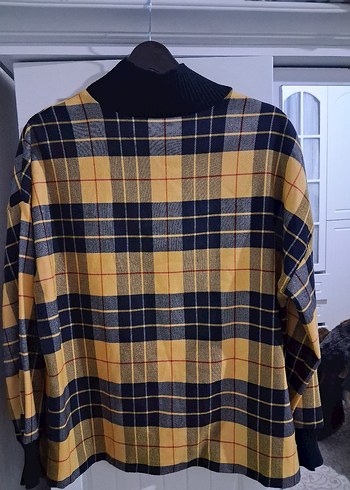 Sarı Ekose Desenli Boğazlı Kadın bluz - Görsel 3