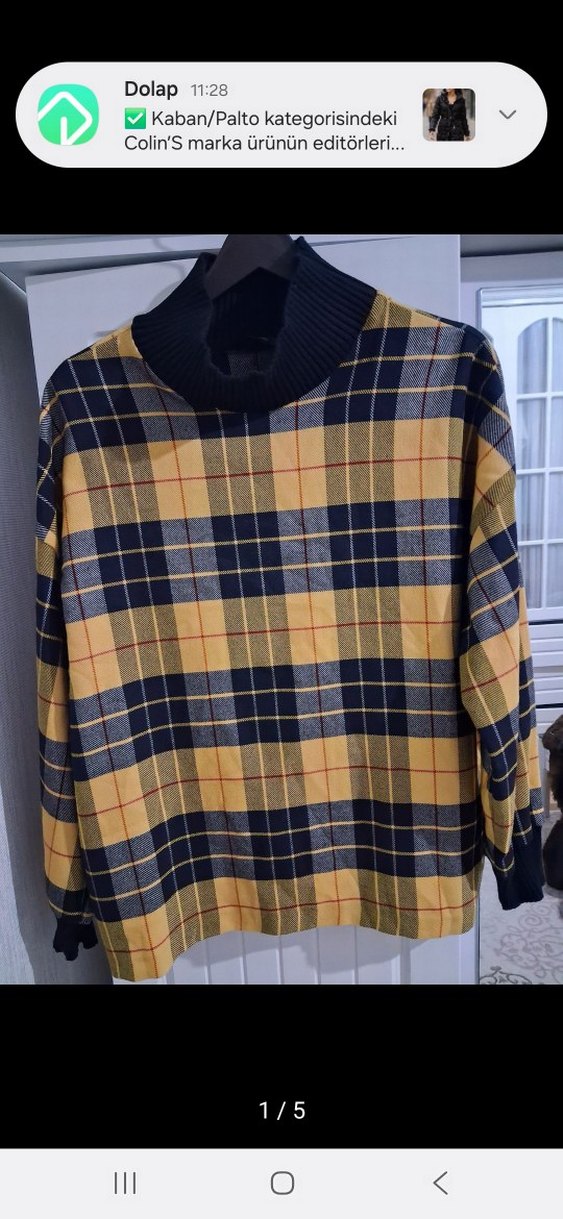 Sarı Ekose Desenli Boğazlı Kadın bluz - Görsel 2