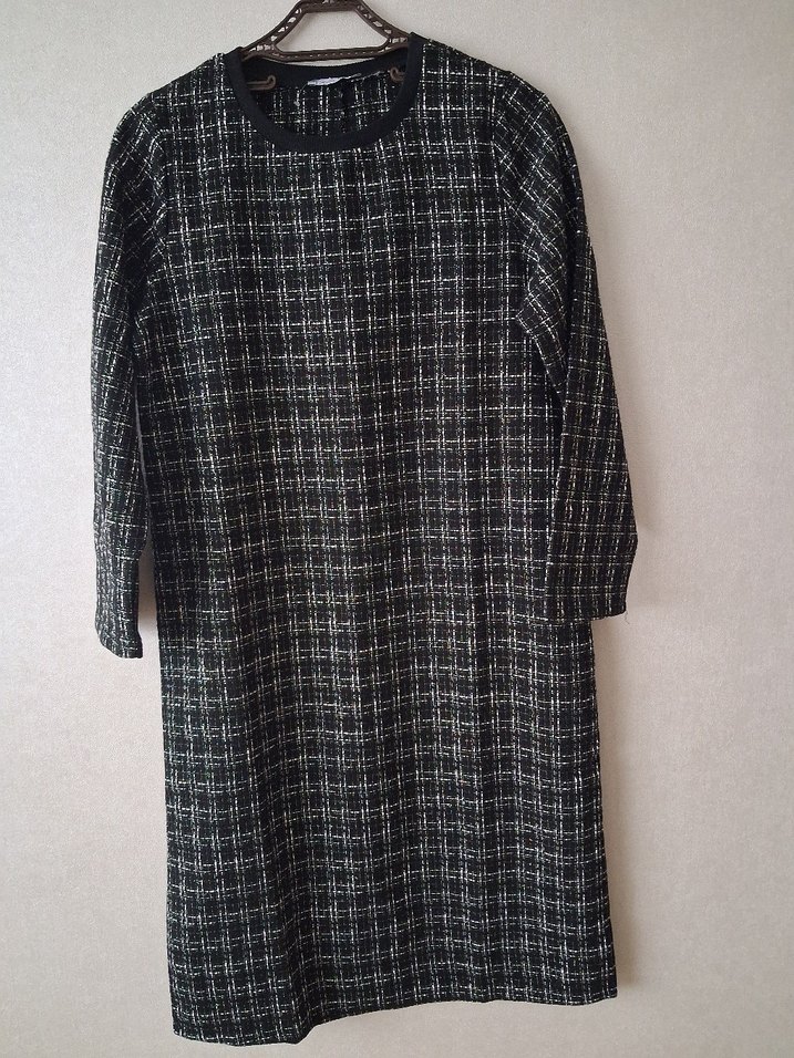 Ekose Desenli Gri Kadın kısa elbise - Görsel 3