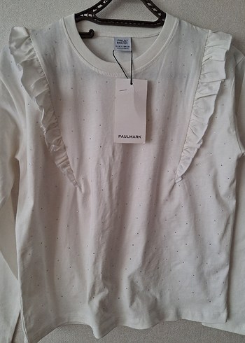 Kız Çocuk Bej Fırfırlı Pamuklu Bluz - Görsel 4