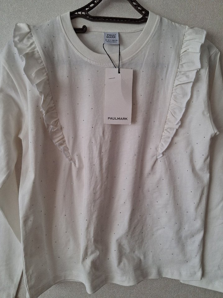 Kız Çocuk Bej Fırfırlı Pamuklu Bluz - Görsel 4