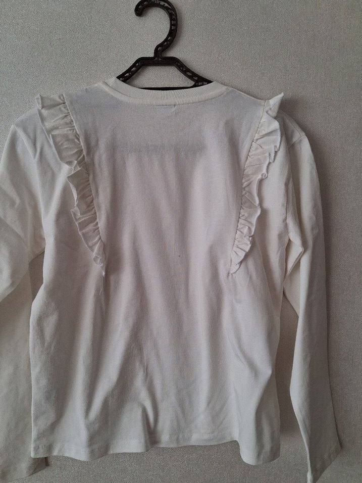 Kız Çocuk Bej Fırfırlı Pamuklu Bluz - Görsel 2