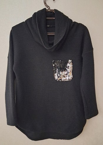 Siyah Yüksek Yakalı Triko Hamile Tunik - Görsel 4