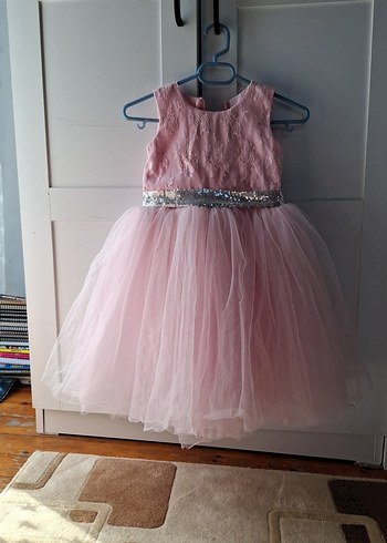 Kemerli Pembe Kız Çocuk Elbisesi