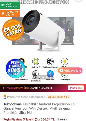 Teknodrone Beyaz Taşınabilir Android Projeksiyon