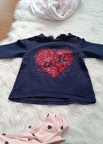 Kız Çocuk Pembe Uzun Kollu Kalp Desenli Tişört - Görsel 3