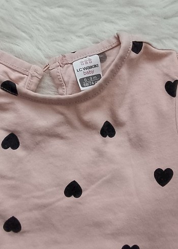 Kız Çocuk Pembe Uzun Kollu Kalp Desenli Tişört - Görsel 2