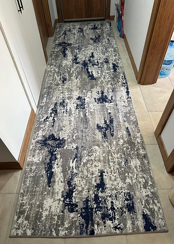 2 Adet Gri soyut desenli sarar halı 120 x 400 cm