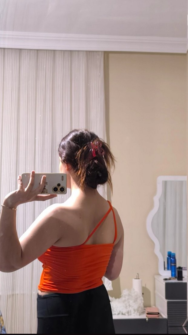 Turuncu Tek Omuz Transparan Monokini - Görsel 3