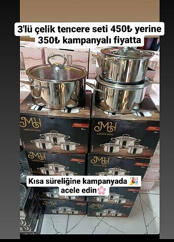3lü çelik tencere 