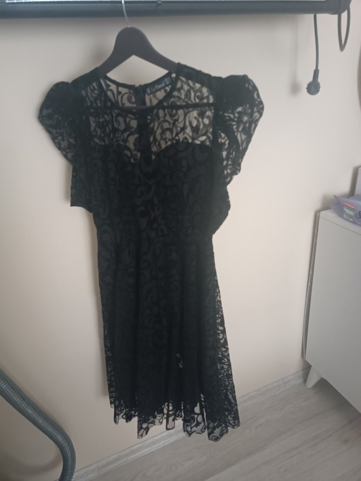 Dantel Detaylı Siyah Midi Goth Elbise - Görsel 2