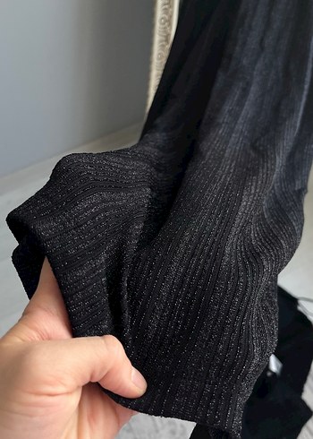 Uzun Siyah Drapeli V Yaka Elbise - Görsel 6