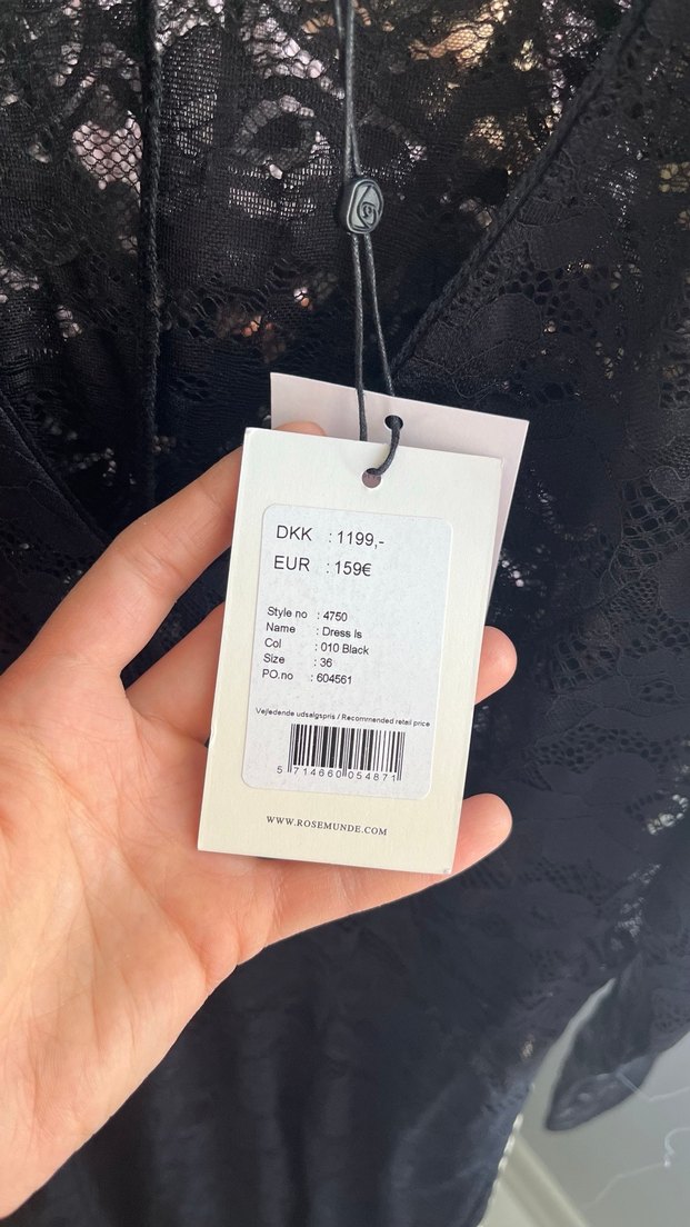 Siyah Dantel İşlemeli Uzun V Yaka Elbise - Görsel 5