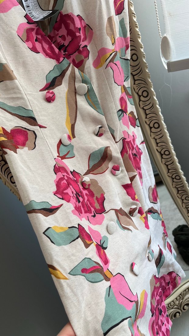 Çiçek Desenli Düğmeli Bohem Kadın Tulum - Görsel 4