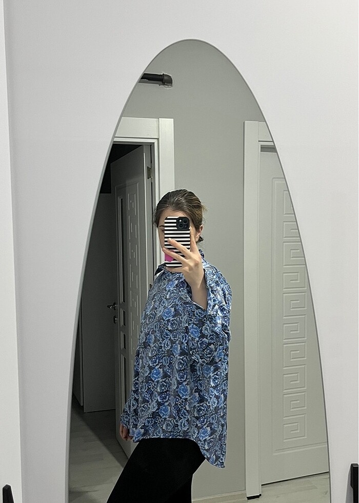 Simli gömlek çiçekli - Görsel 3