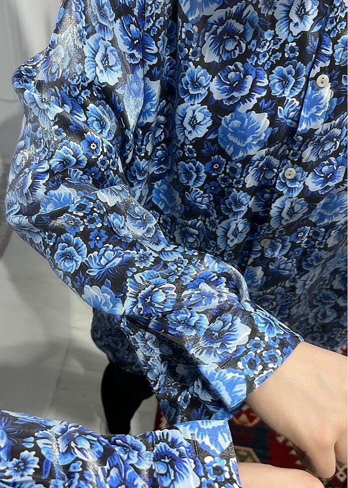 Simli gömlek çiçekli - Görsel 2