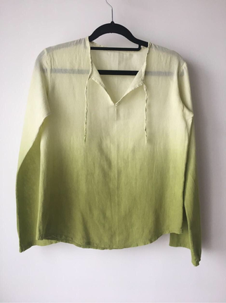 Keten yeşil batik bluz