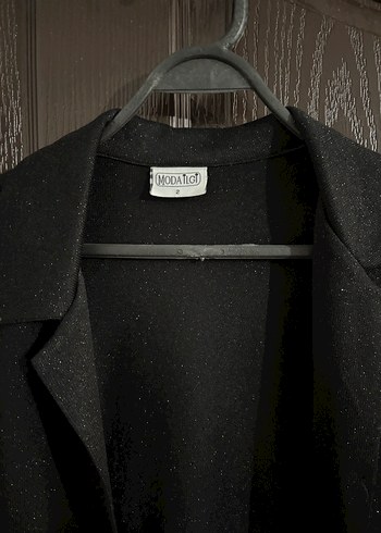 Düğmeli Siyah Midi Keten Ceket Gömlek - Görsel 2