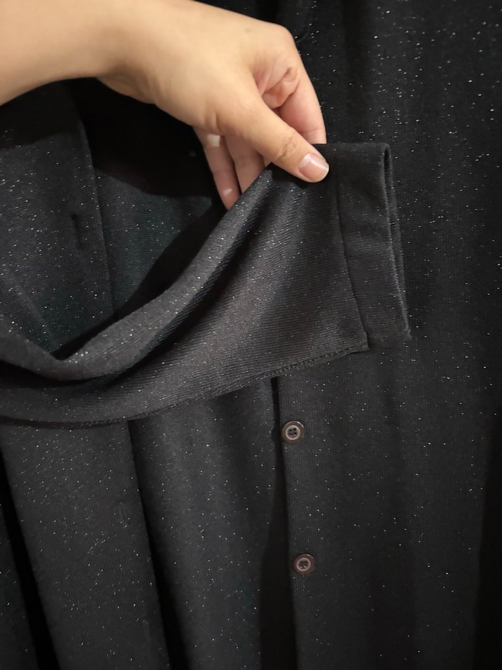 Düğmeli Siyah Midi Keten Ceket Gömlek - Görsel 3