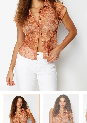 Düğmeli V Yaka Kahverengi Batik Bluz