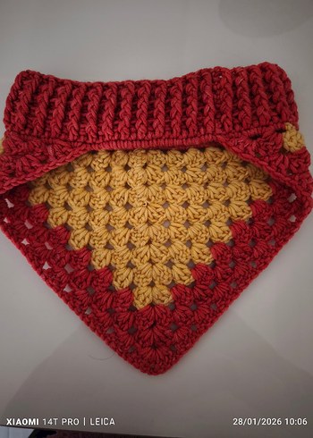 Sarı Kırmızı Örgü Bohem Kadın Boyunluk - Görsel 2