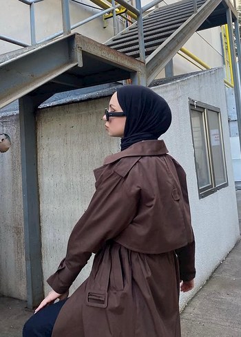 38 Beden kahverengi Renk Kahverengi Kemerli Uzun Trençkot