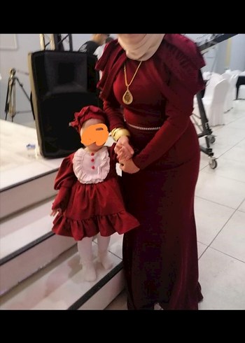 Bordo Uzun Kol Detaylı Kadın Henna Elbise