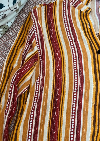 Bohem Uzun Kollu Düğmeli Çizgili Kadın Gömlek - Görsel 2