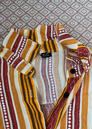 Bohem Uzun Kollu Düğmeli Çizgili Kadın Gömlek - Görsel 3