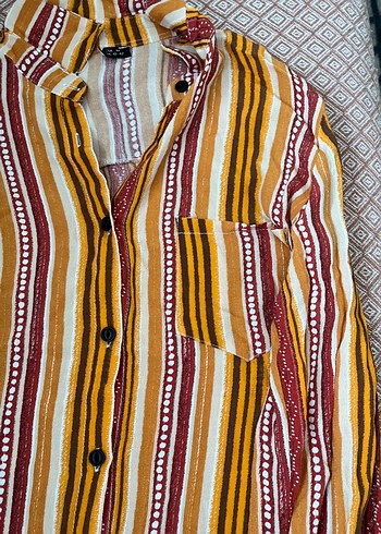 Bohem Uzun Kollu Düğmeli Çizgili Kadın Gömlek - Görsel 4