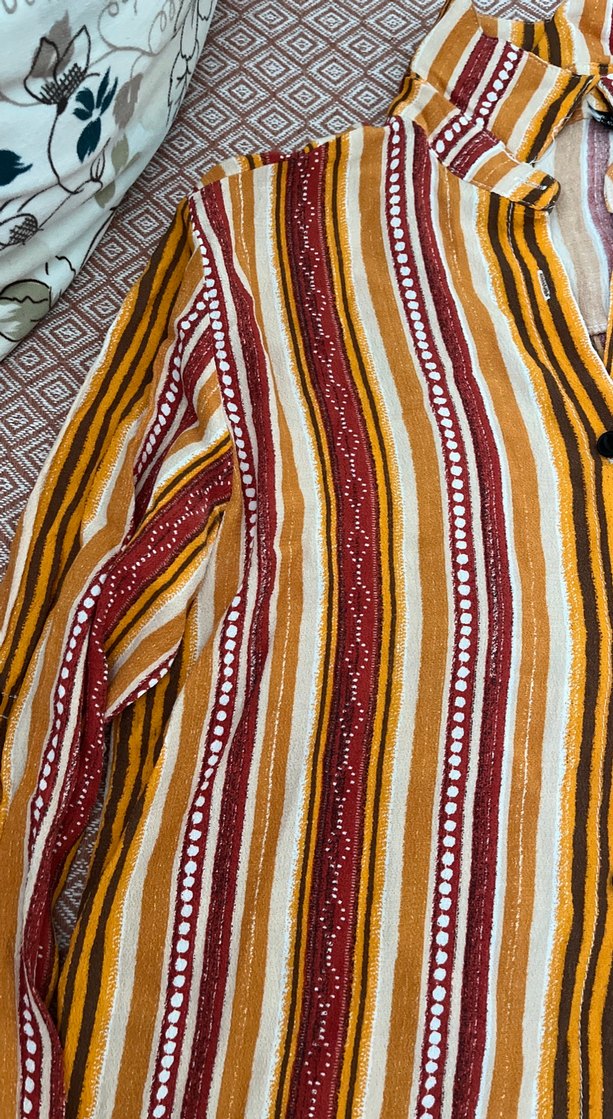 Bohem Uzun Kollu Düğmeli Çizgili Kadın Gömlek - Görsel 2